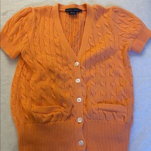 Ralph Lauren Orange Cable-Knit Short-Sleeve Cardigan